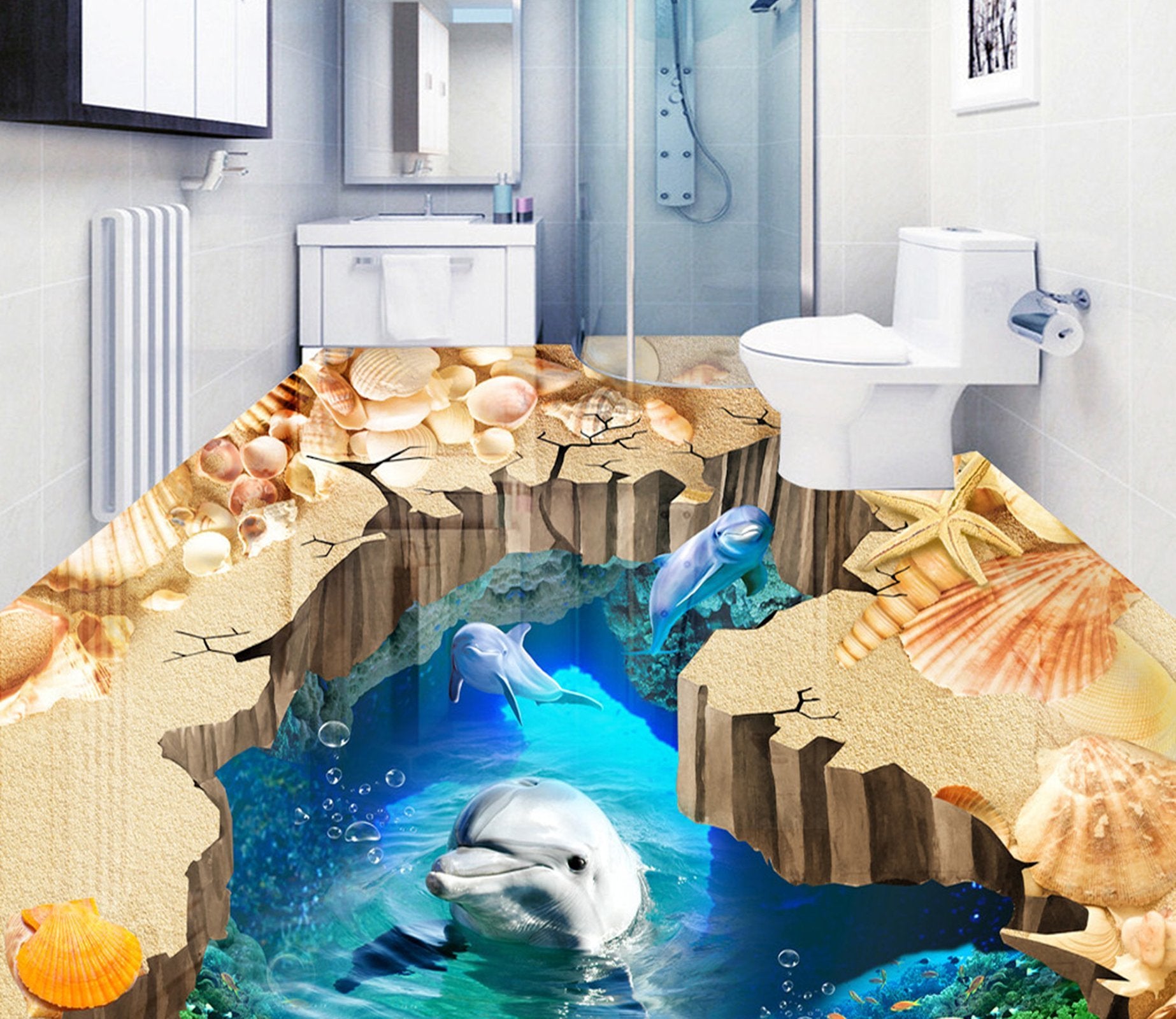 3D Cute Dolphin WG453 Floor Mural Wallpaper AJ Wallpaper 2 