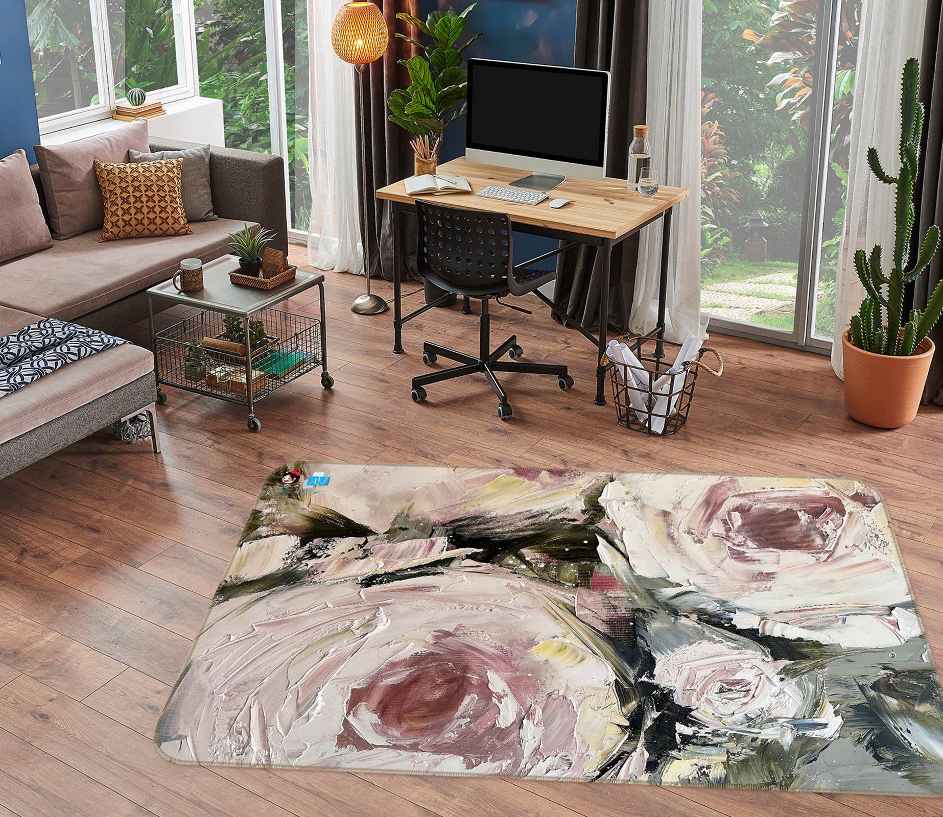 3D Pigment Rose 1121 Skromova Marina Rug Non Slip Rug Mat