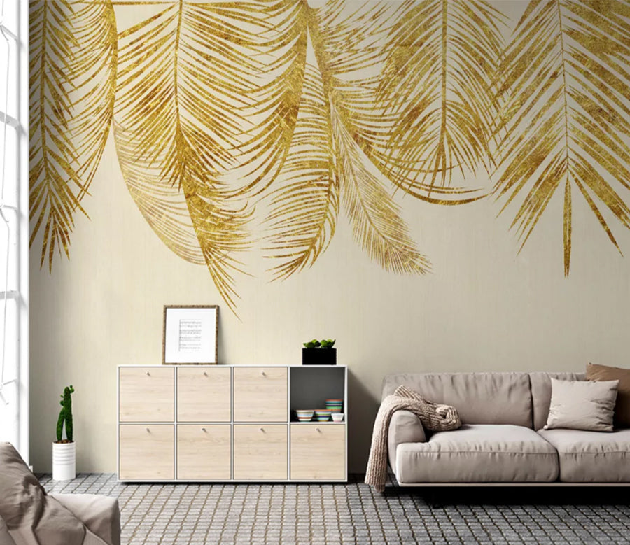 3D Golden Leaves WC2676 Wall Murals