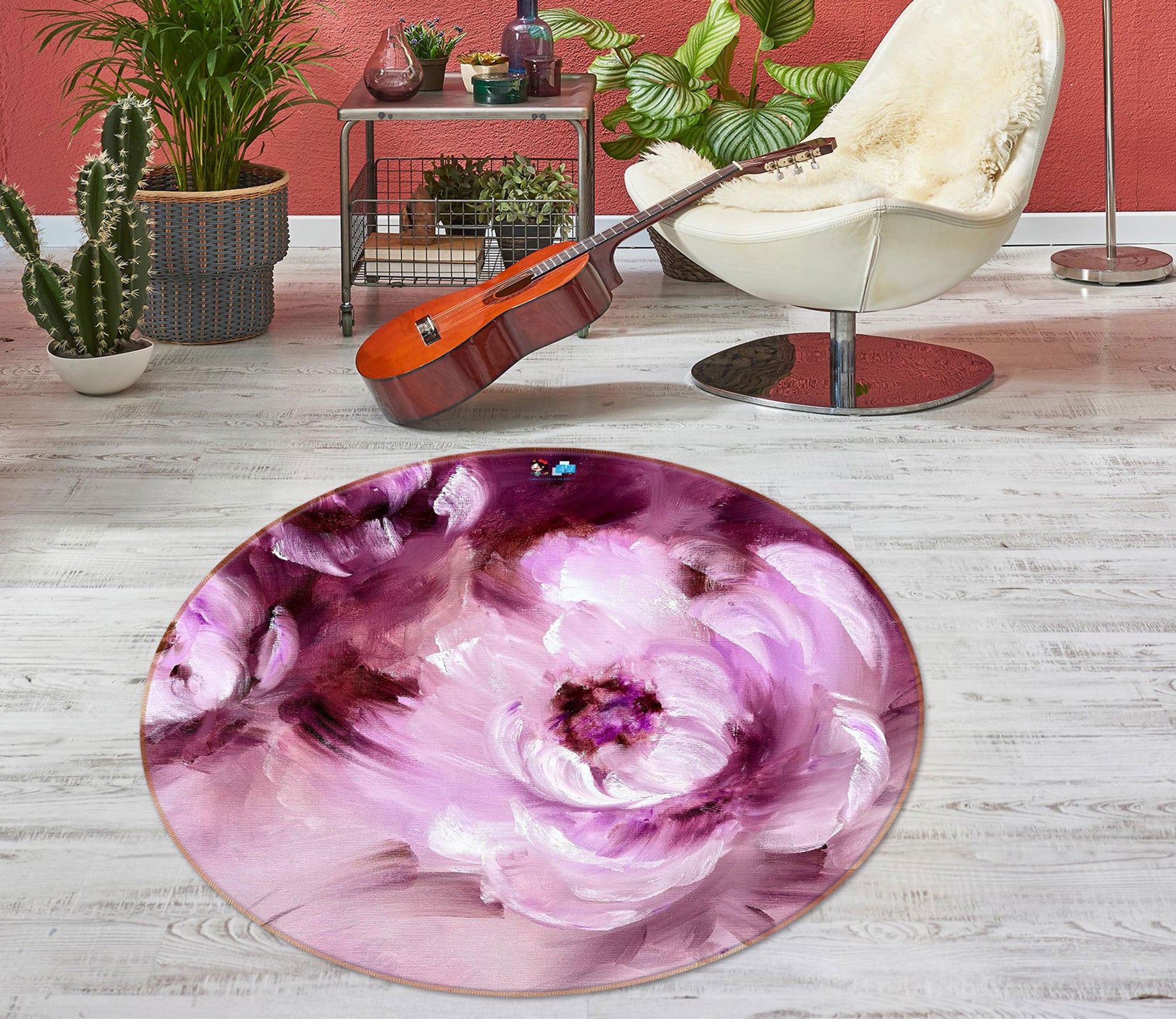 3D Pink Flower 766 Skromova Marina Rug Round Non Slip Rug Mat