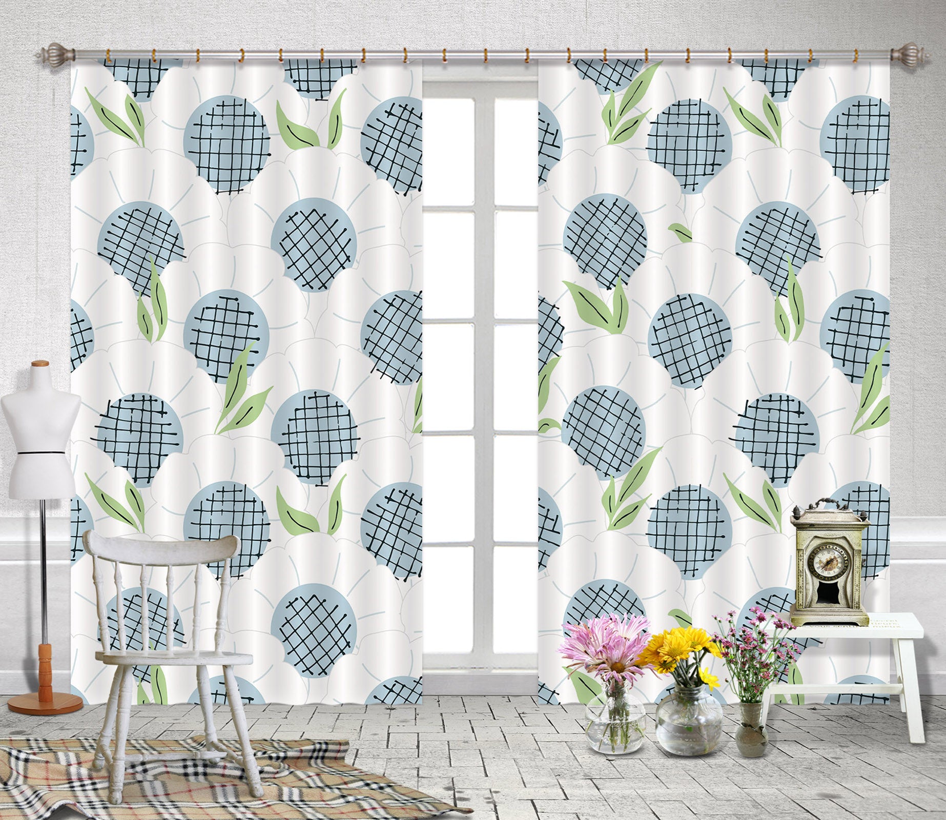 3D White Flowers 11190 Kashmira Jayaprakash Curtain Curtains Drapes