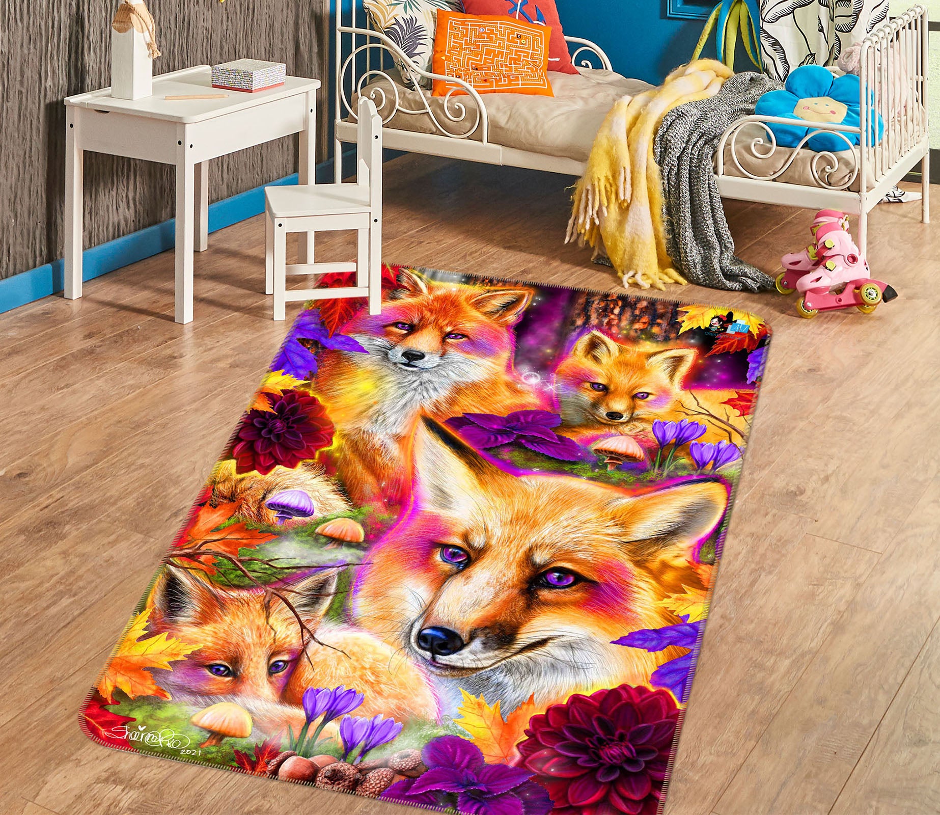 3D Orange Fox 8535 Sheena Pike Rug Non Slip Rug Mat