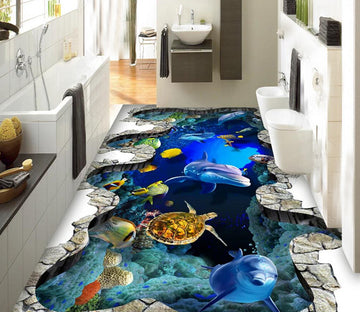 3D Sea Fish 074 Floor Mural  Self-Adhesive Sticker Bathroom Non-slip Waterproof Flooring Murals