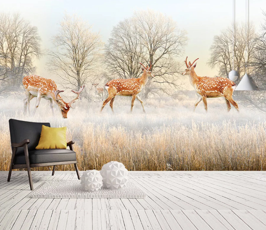 3D Sika Deer Grassland WC1763 Wall Murals