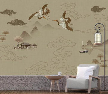 3D Pavilion Crane WC2569 Wall Murals