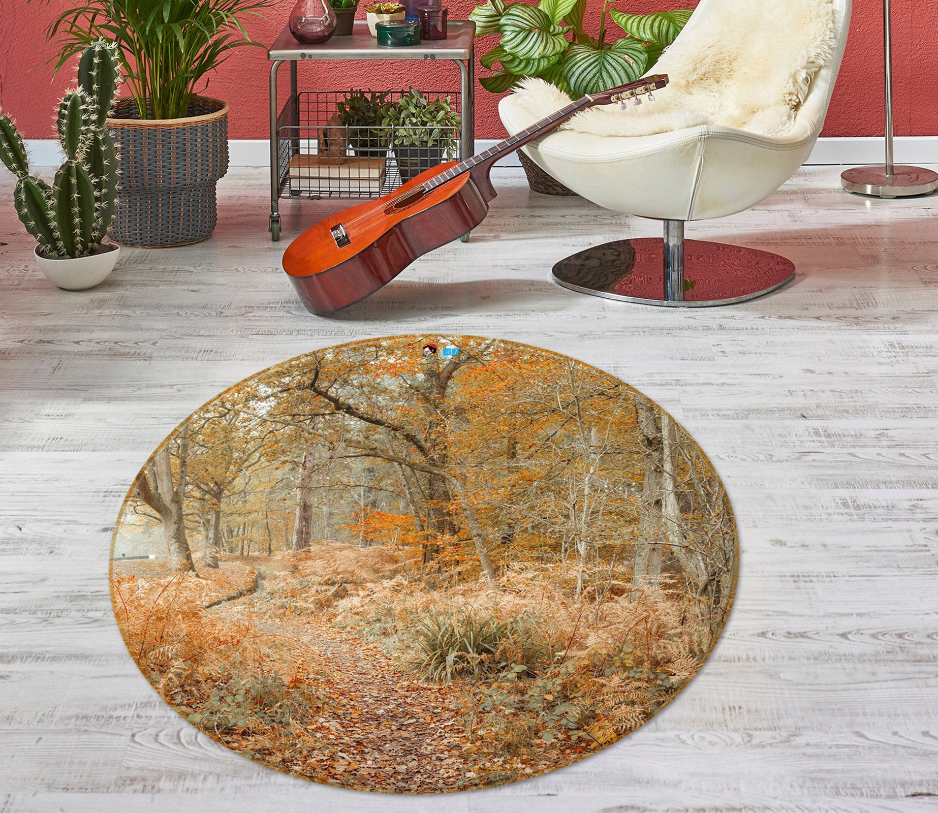 3D Fallen Leaves 7366 Assaf Frank Rug Round Non Slip Rug Mat