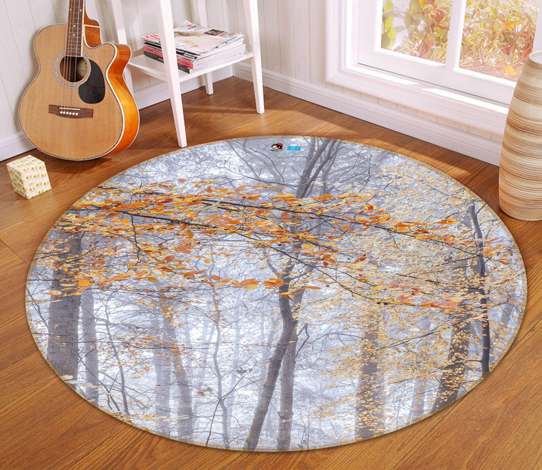 3D Autumn Branches 7354 Assaf Frank Rug Round Non Slip Rug Mat