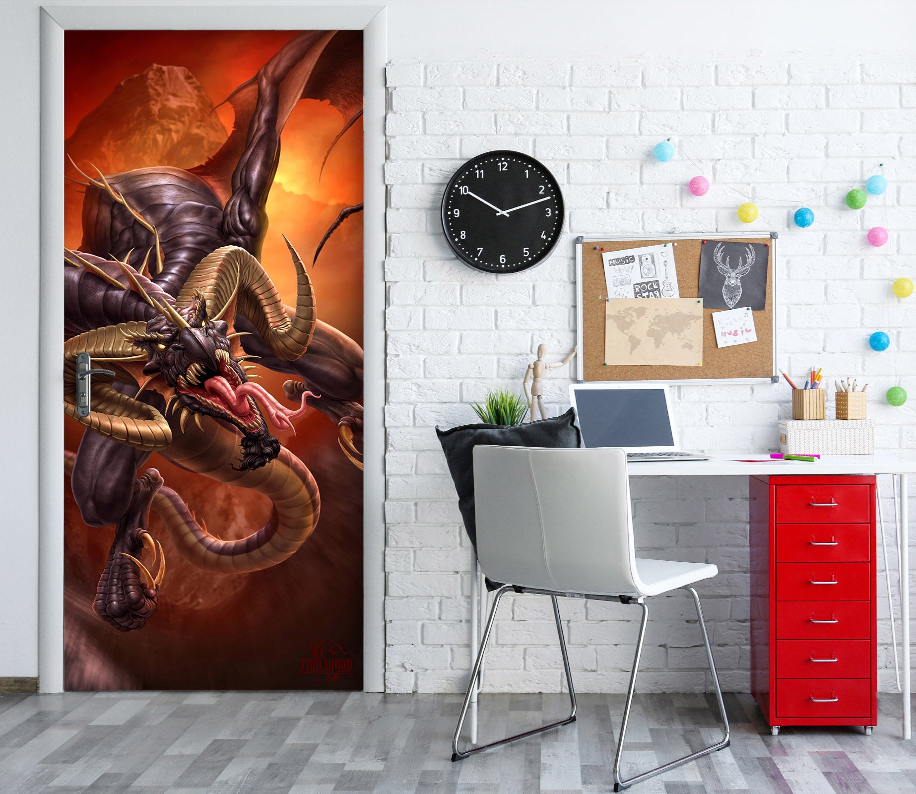 3D Mountain Dragon 624 Tom Wood Door Mural