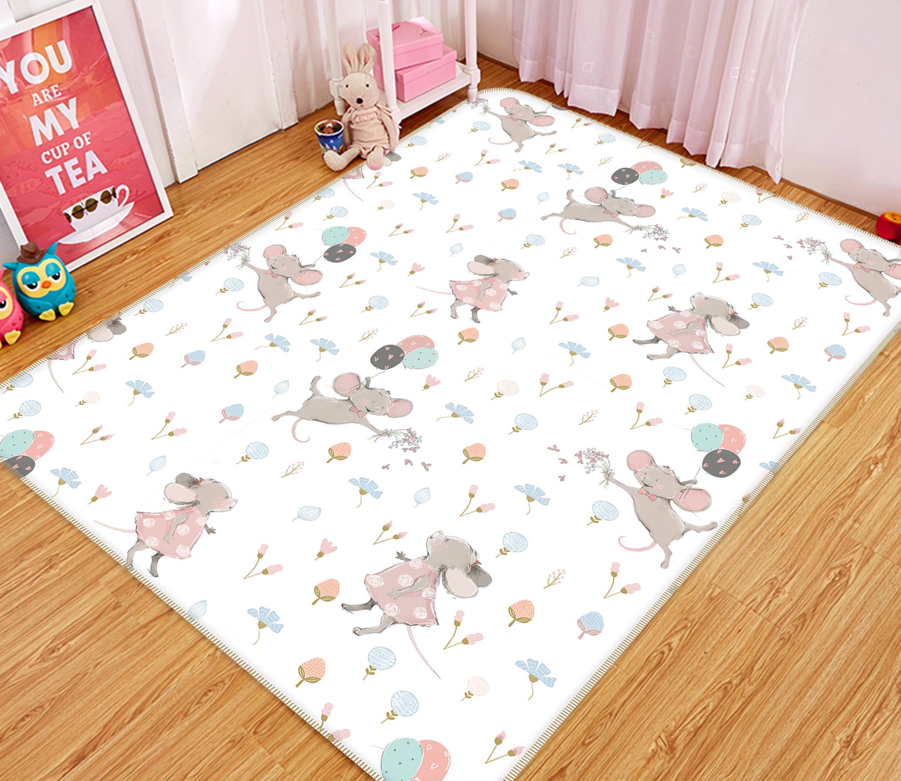 3D Balloon Mouse 125 Uta Naumann Rug Non Slip Rug Mat