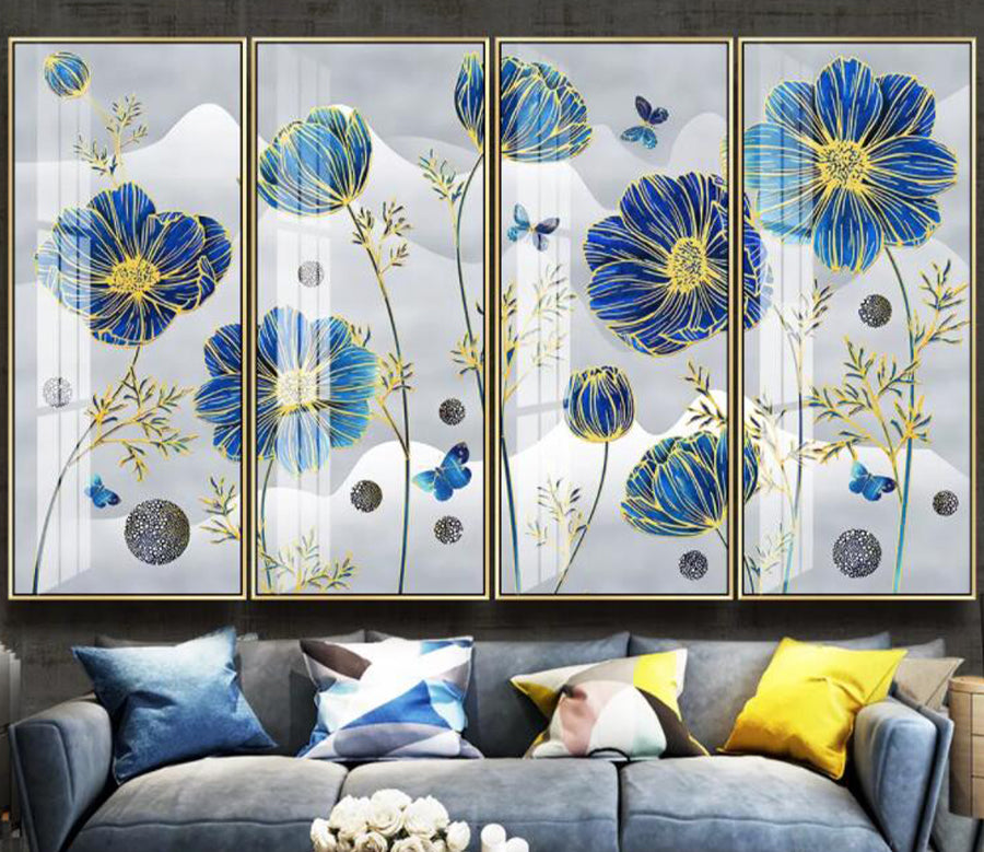 3D Blue Flower Pattern WC2347 Wall Murals