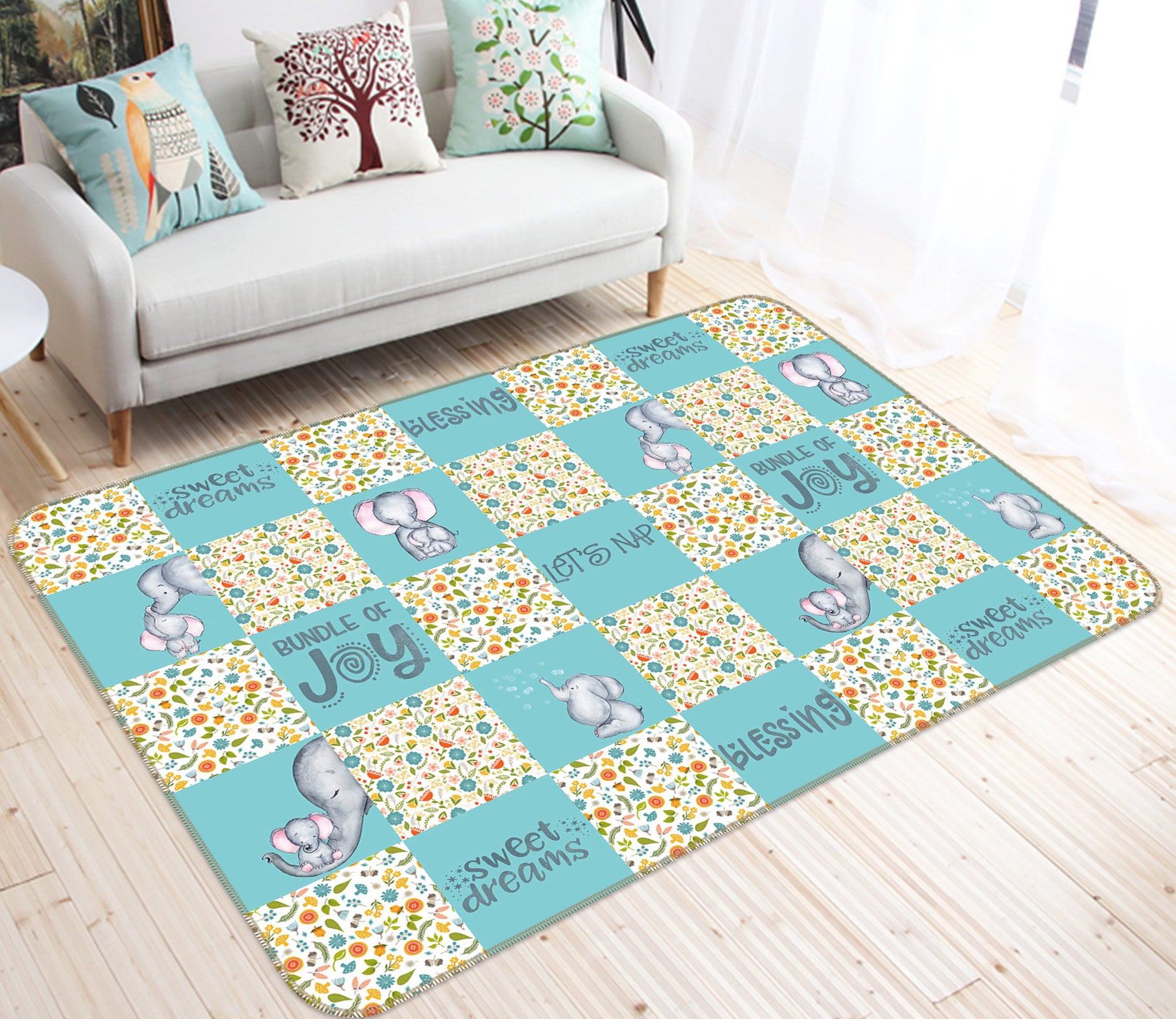 3D Baby Elephant 042 Uta Naumann Rug Non Slip Rug Mat