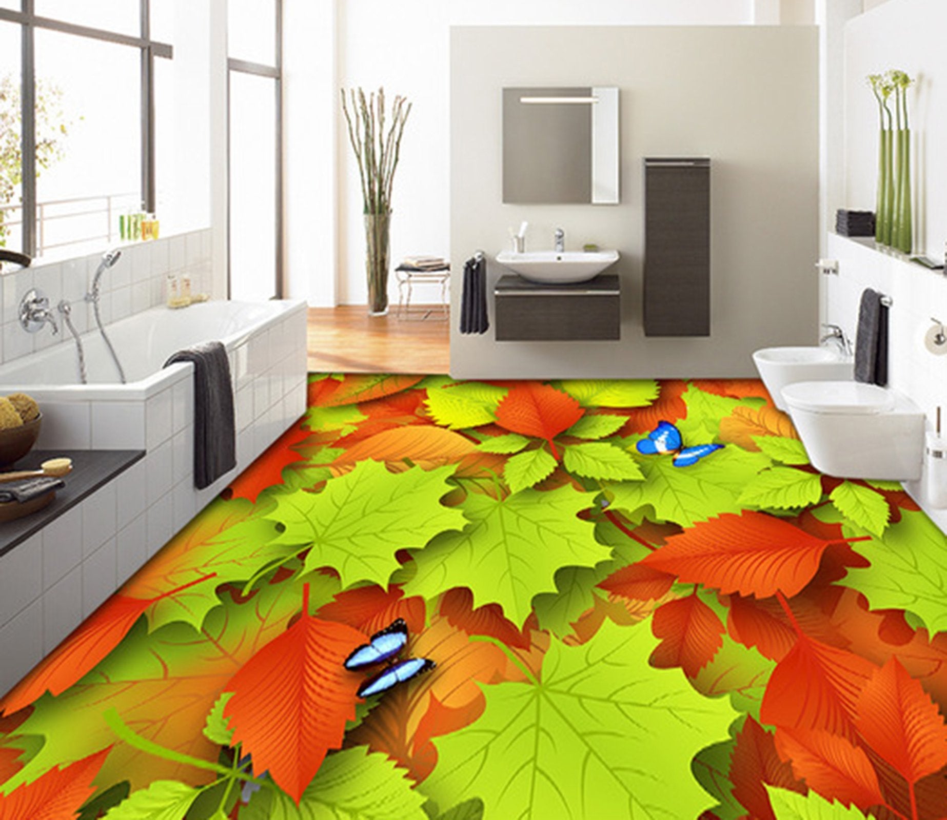 3D Leaf Butterfly WG288 Floor Mural Wallpaper AJ Wallpaper 2 