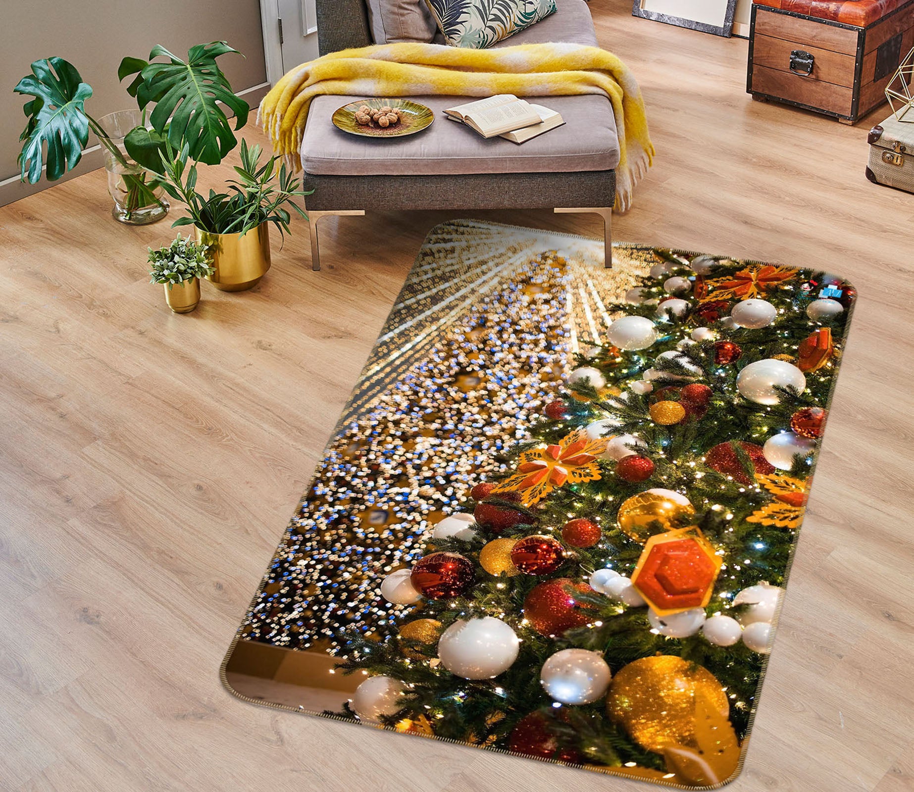 3D Color Pendant Tree 57045 Christmas Non Slip Rug Mat Xmas