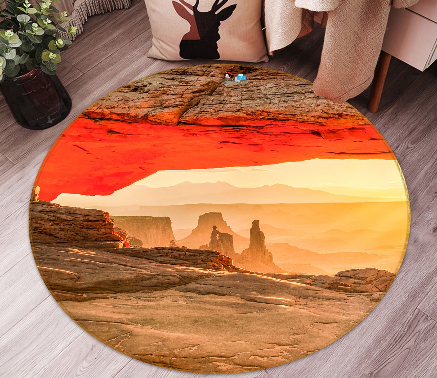 3D Mountain Stone 5030 Beth Sheridan Rug Round Non Slip Rug Mat