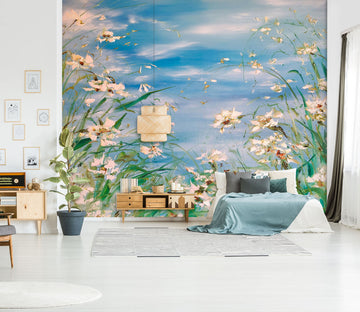 3D White Flower Grass 233 Skromova Marina Wall Mural Wall Murals