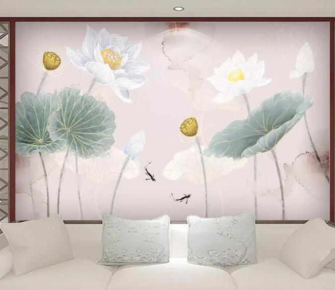 3D Lotus Goldfish 627 Wall Murals Wallpaper AJ Wallpaper 2 