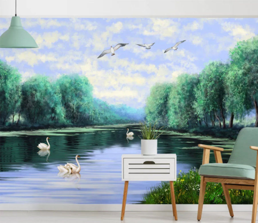 3D Forest Swan WC1019 Wall Murals