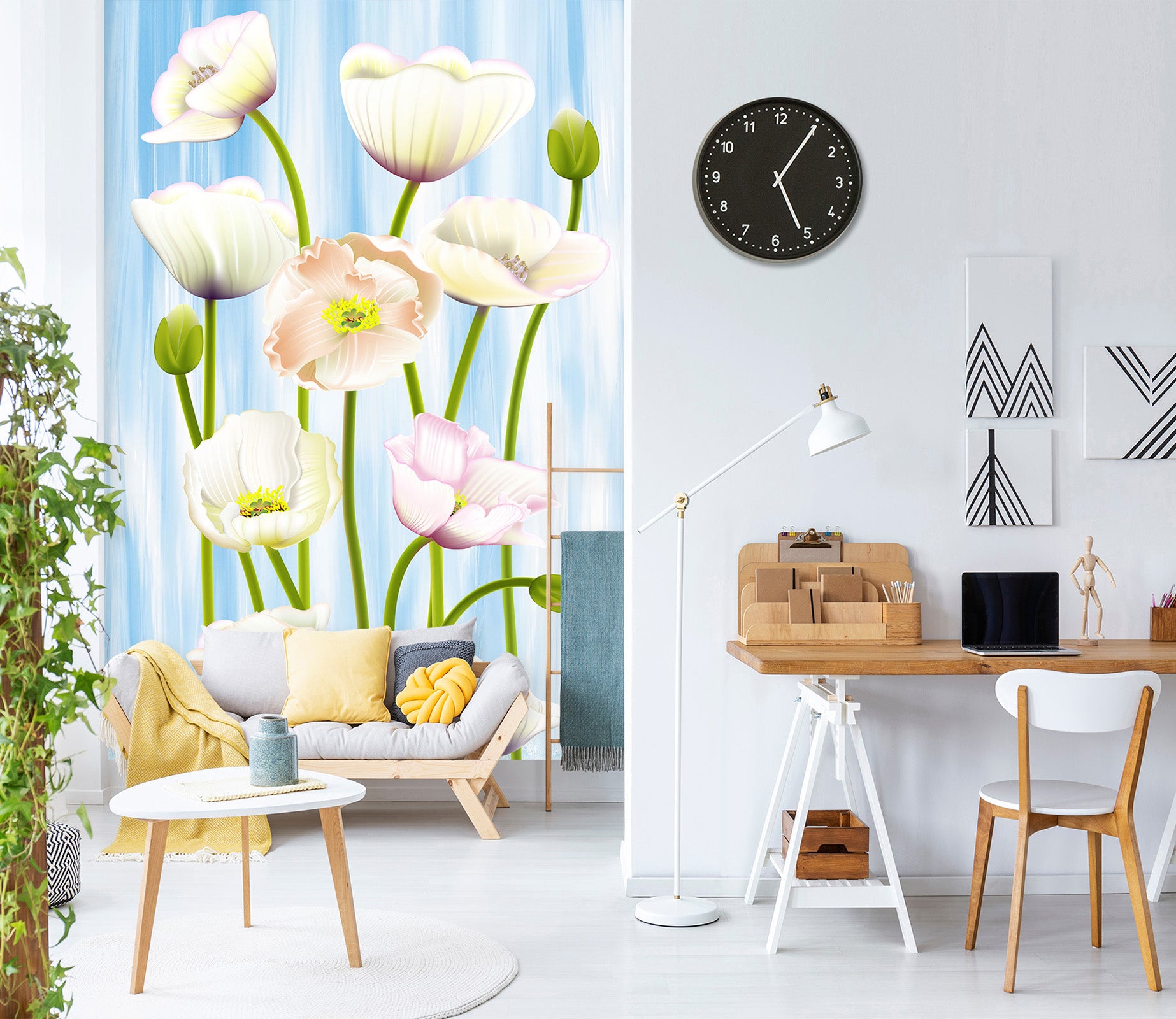 3D White Flowers 1535 Wall Murals