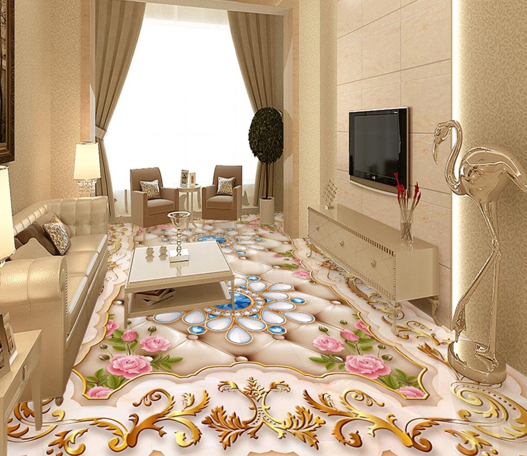 3D Gem Flower WG063 Floor Mural Wallpaper AJ Wallpaper 2 