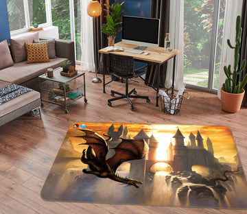 3D Sunset Castle Dragon 5152 Ciruelo Rug Non Slip Rug Mat