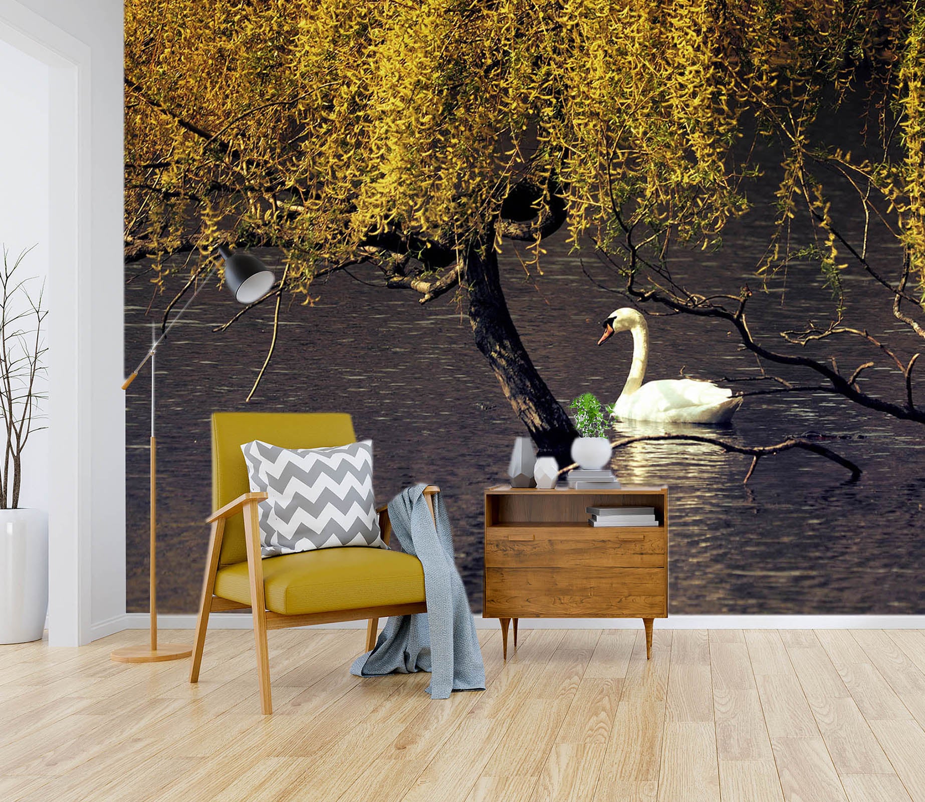 3D Swan Tree 269 Wall Murals