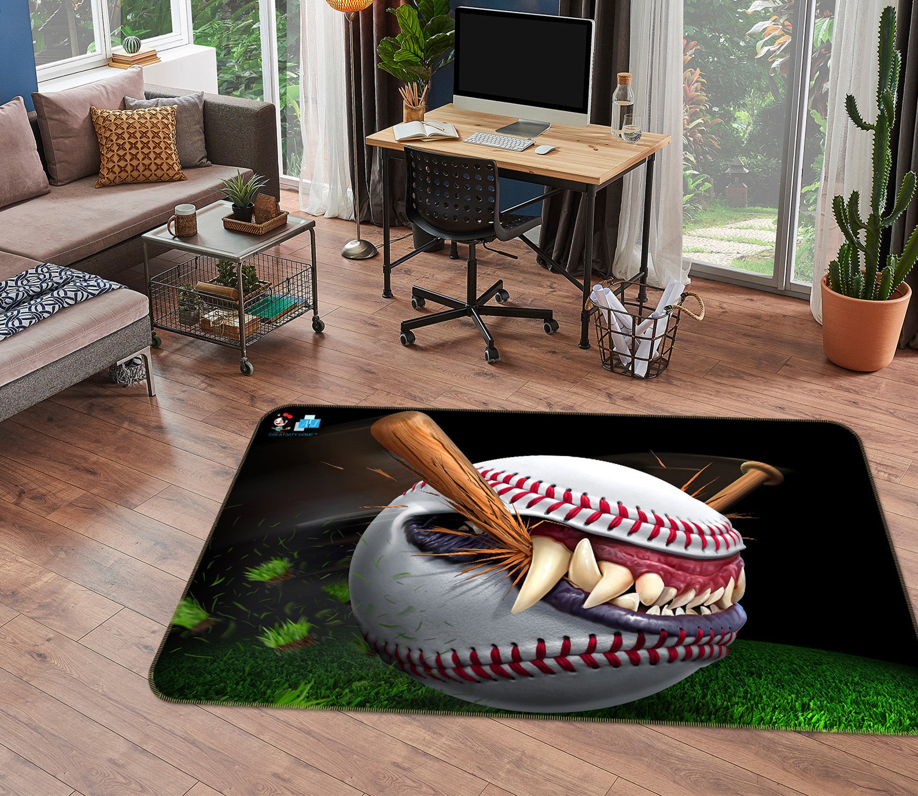 3D Baseball Teeth 4101 Tom Wood Rug Non Slip Rug Mat