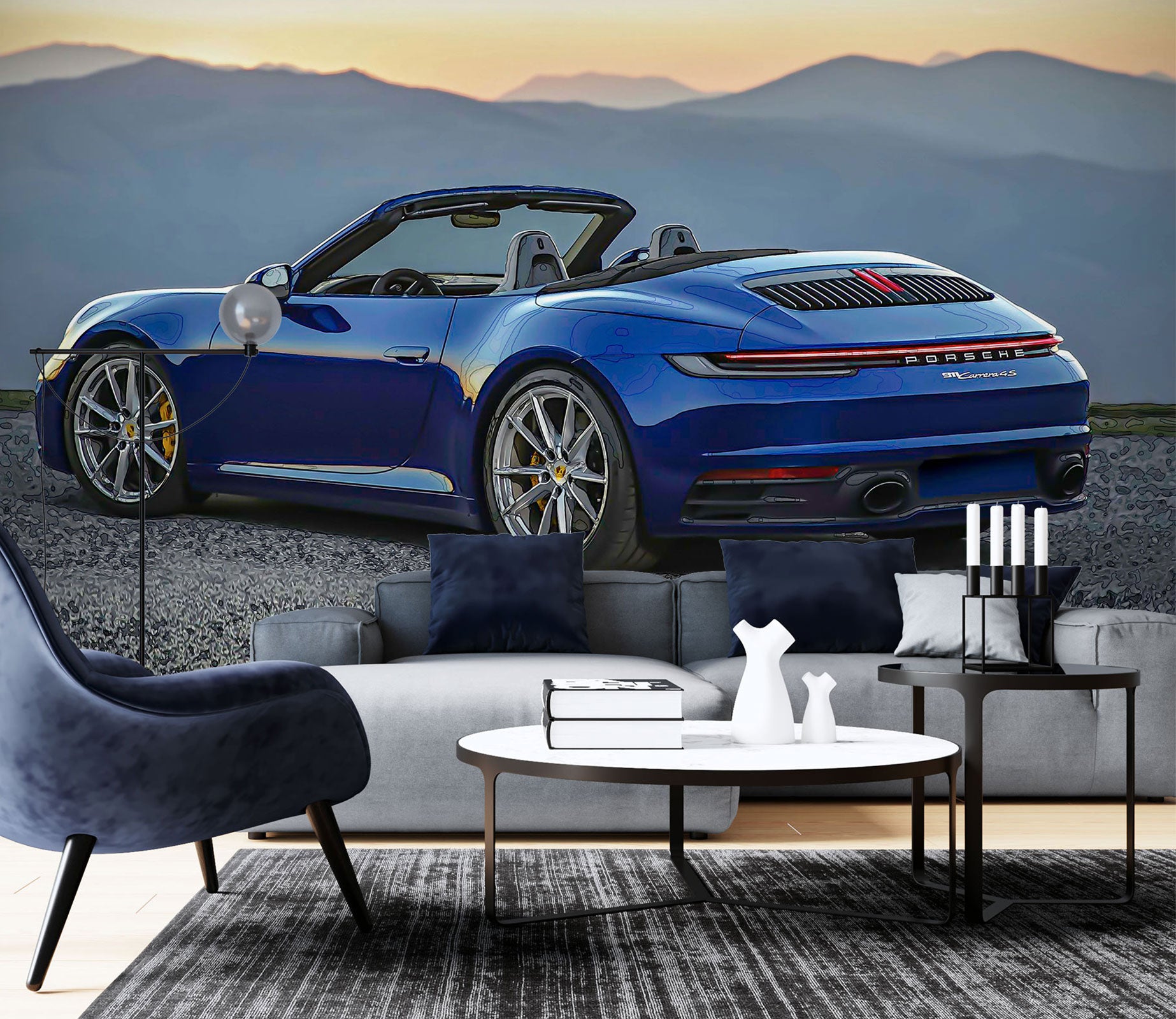 3D Blue Sports Car 9164 Alius Herb Wall Mural Wall Murals