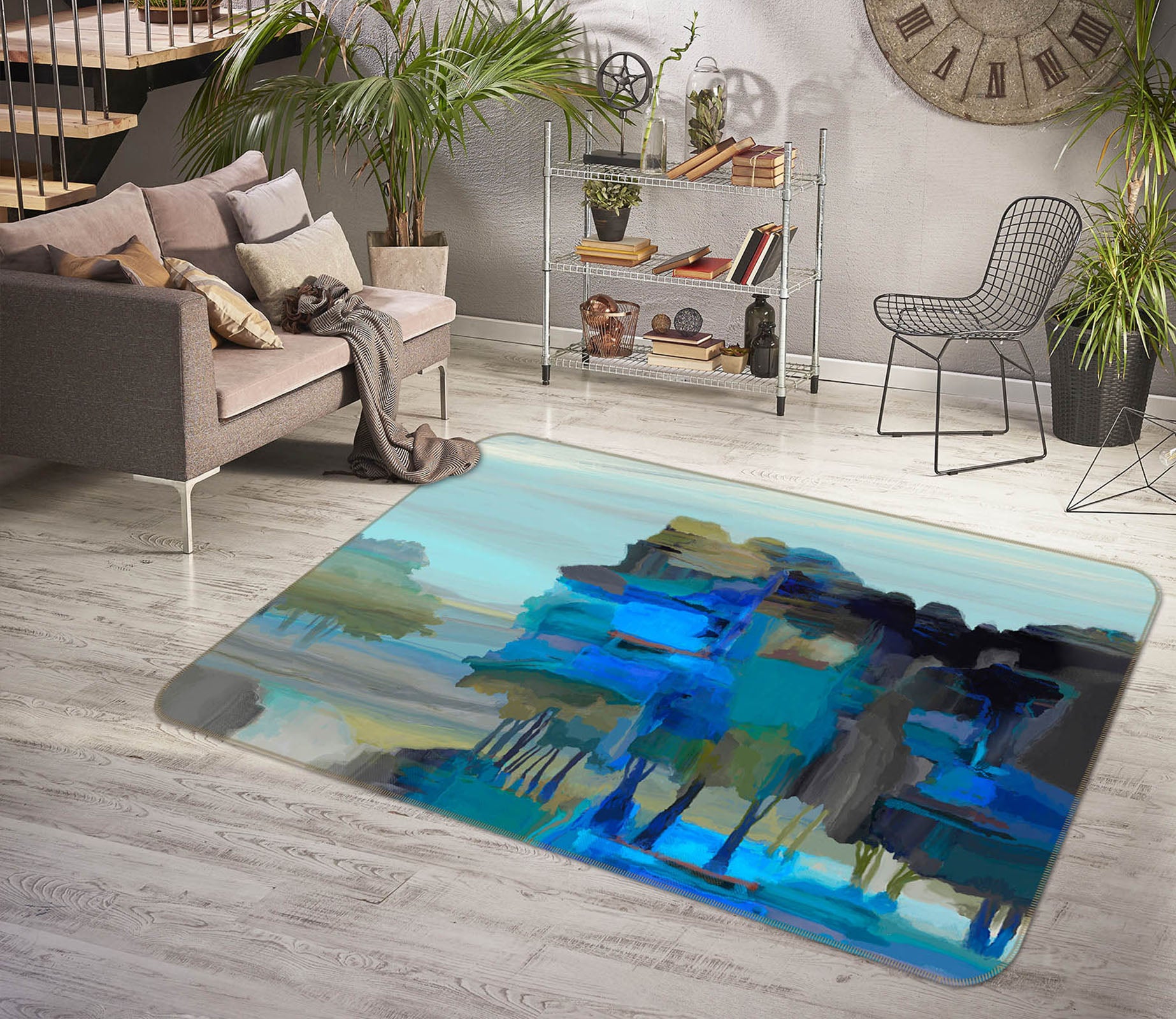 3D Blue Lake 1027 Michael Tienhaara Rug Non Slip Rug Mat