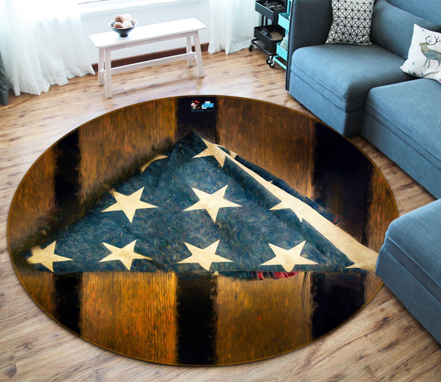 3D Blue Star Cloth 5042 Beth Sheridan Rug Round Non Slip Rug Mat