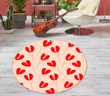 3D Red Heart Flower Pattern 10511 Kashmira Jayaprakash Rug Round Non Slip Rug Mat