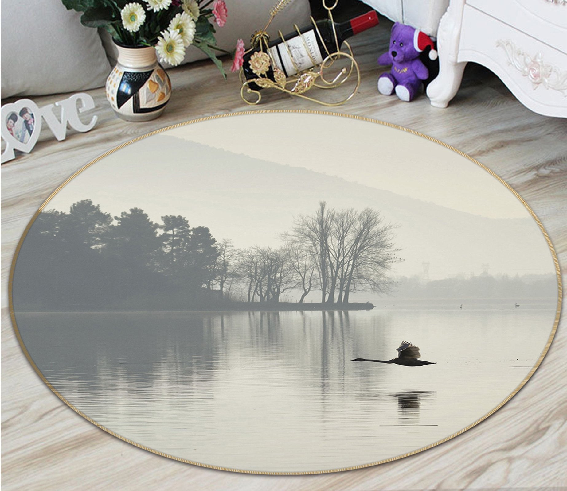 3D Bird Lake 098 Animal Round Non Slip Rug Mat Mat AJ Creativity Home 