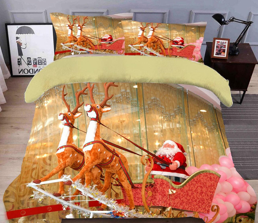 3D Sleigh Deer Santa 31230 Christmas Quilt Duvet Cover Xmas Bed Pillowcases