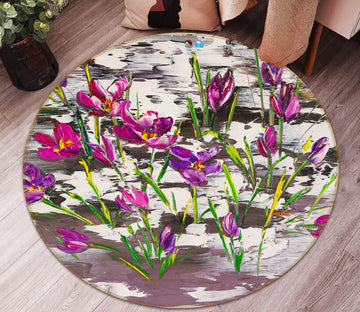 3D Purple Flower 879 Skromova Marina Rug Round Non Slip Rug Mat