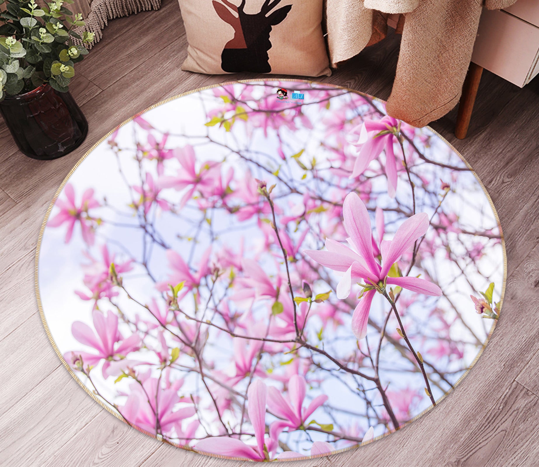 3D Flower Branch 7543 Assaf Frank Rug Round Non Slip Rug Mat