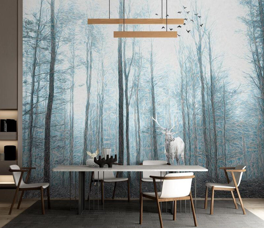 3D Forest Deer Bird WC2364 Wall Murals