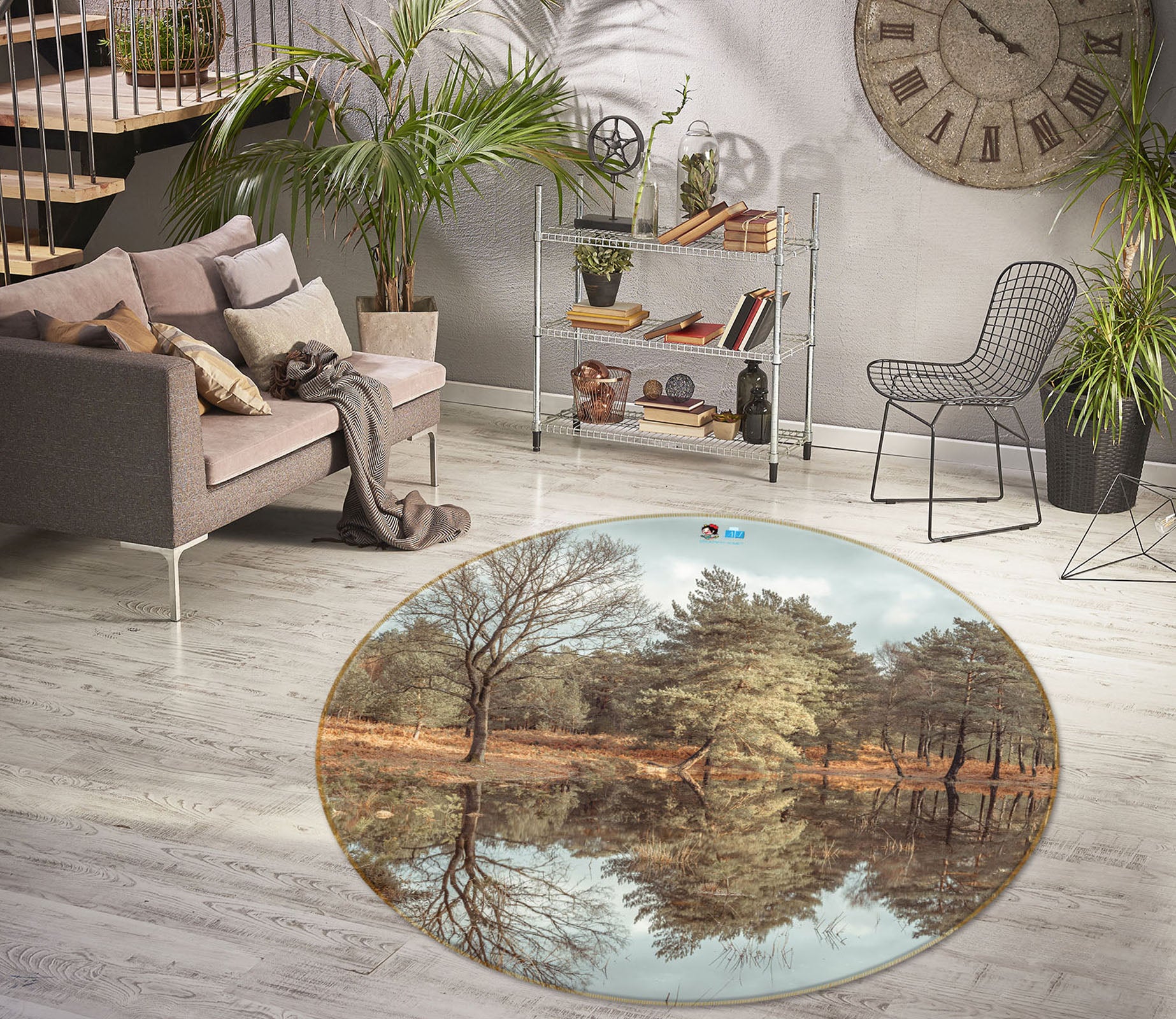 3D Forest Creek 7383 Assaf Frank Rug Round Non Slip Rug Mat