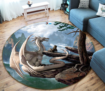 3D Trees White Dragon 6111 Ciruelo Rug Round Non Slip Rug Mat