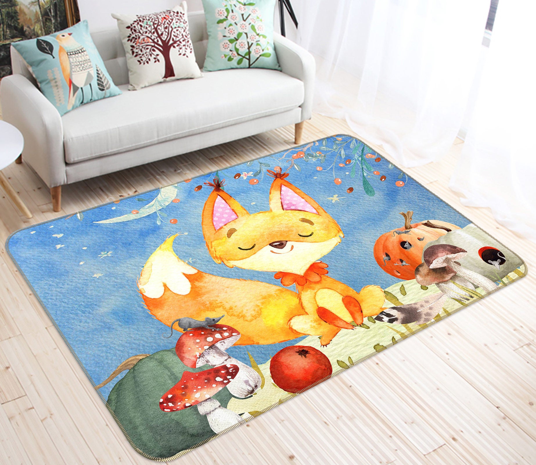 3D Fox Pumpkin 049 Uta Naumann Rug Non Slip Rug Mat