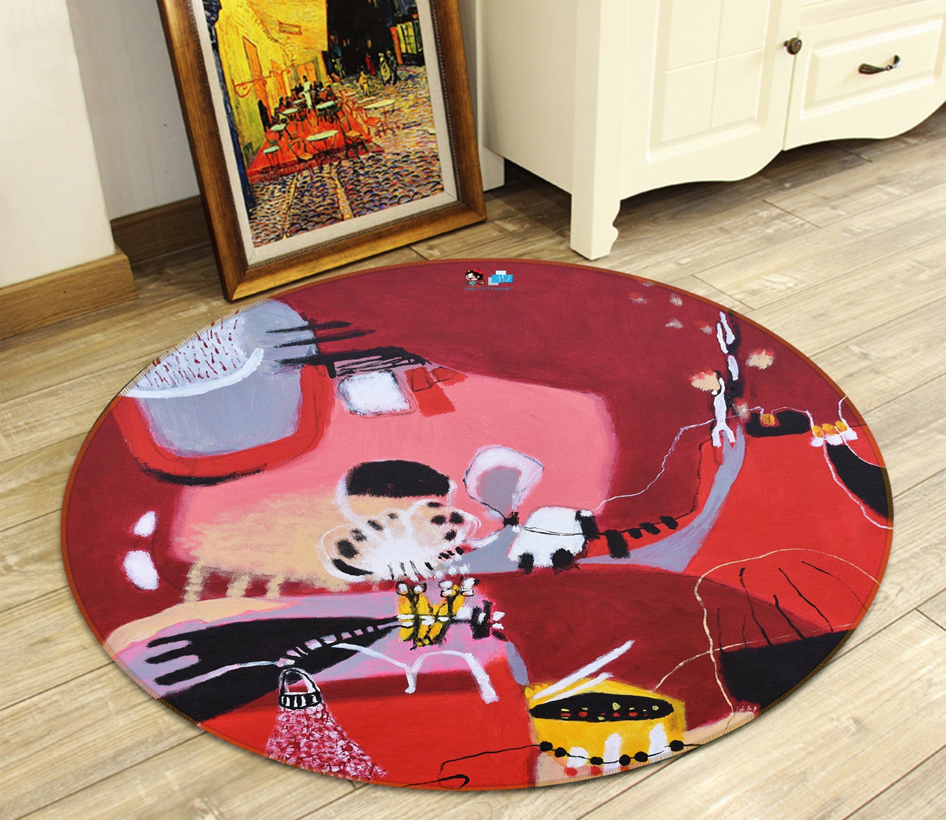 3D Red Graffiti 1304 Misako Chida Rug Round Non Slip Rug Mat