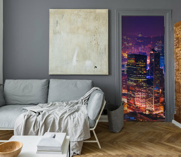 3D Night Colored Lights Building 119115 Marco Carmassi Door Mural