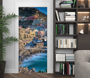 3D Mountains Colorful Houses Seaside 119188 Marco Carmassi Door Mural