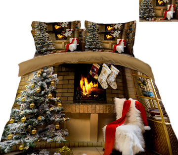 3D Tree Fireplace Chair 32059 Christmas Quilt Duvet Cover Xmas Bed Pillowcases