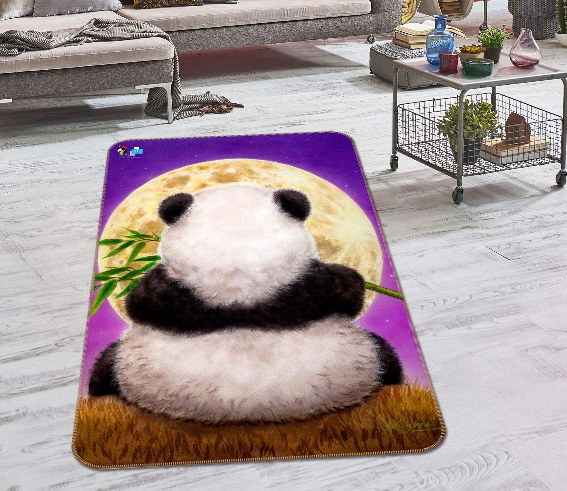 3D Panda Back View 5691 Kayomi Harai Rug Non Slip Rug Mat