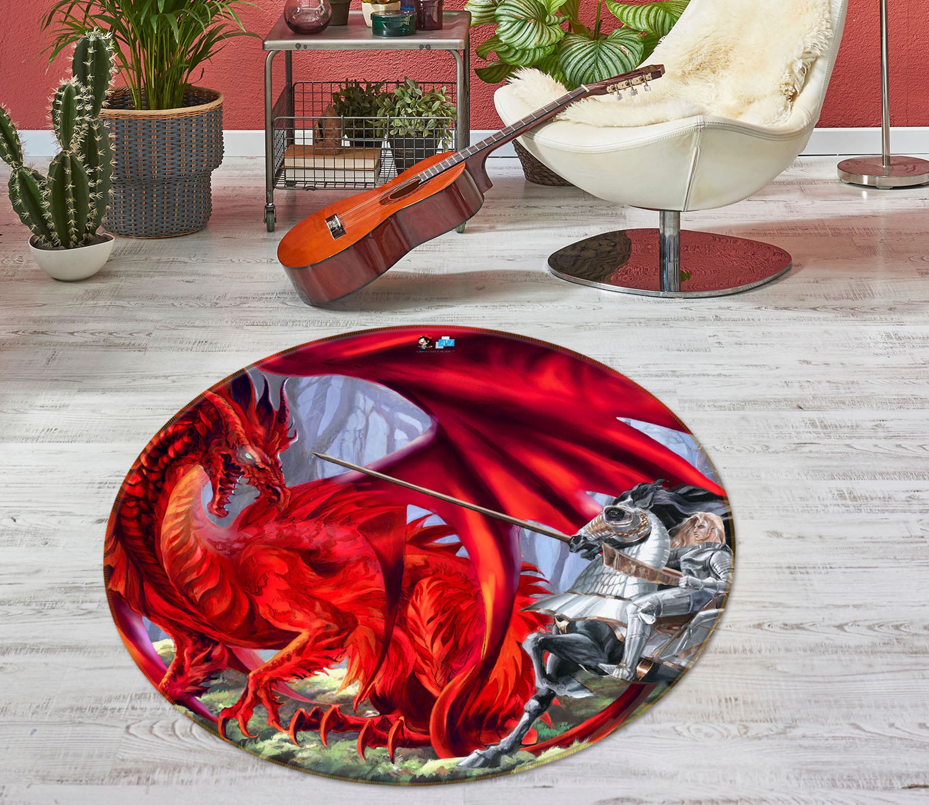 3D Red Dragon 8357 Ruth Thompson Rug Round Non Slip Rug Mat