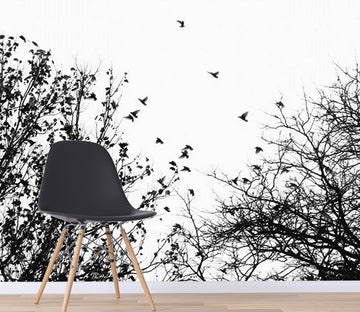 3D Black Bird Tree WC363 Wall Murals