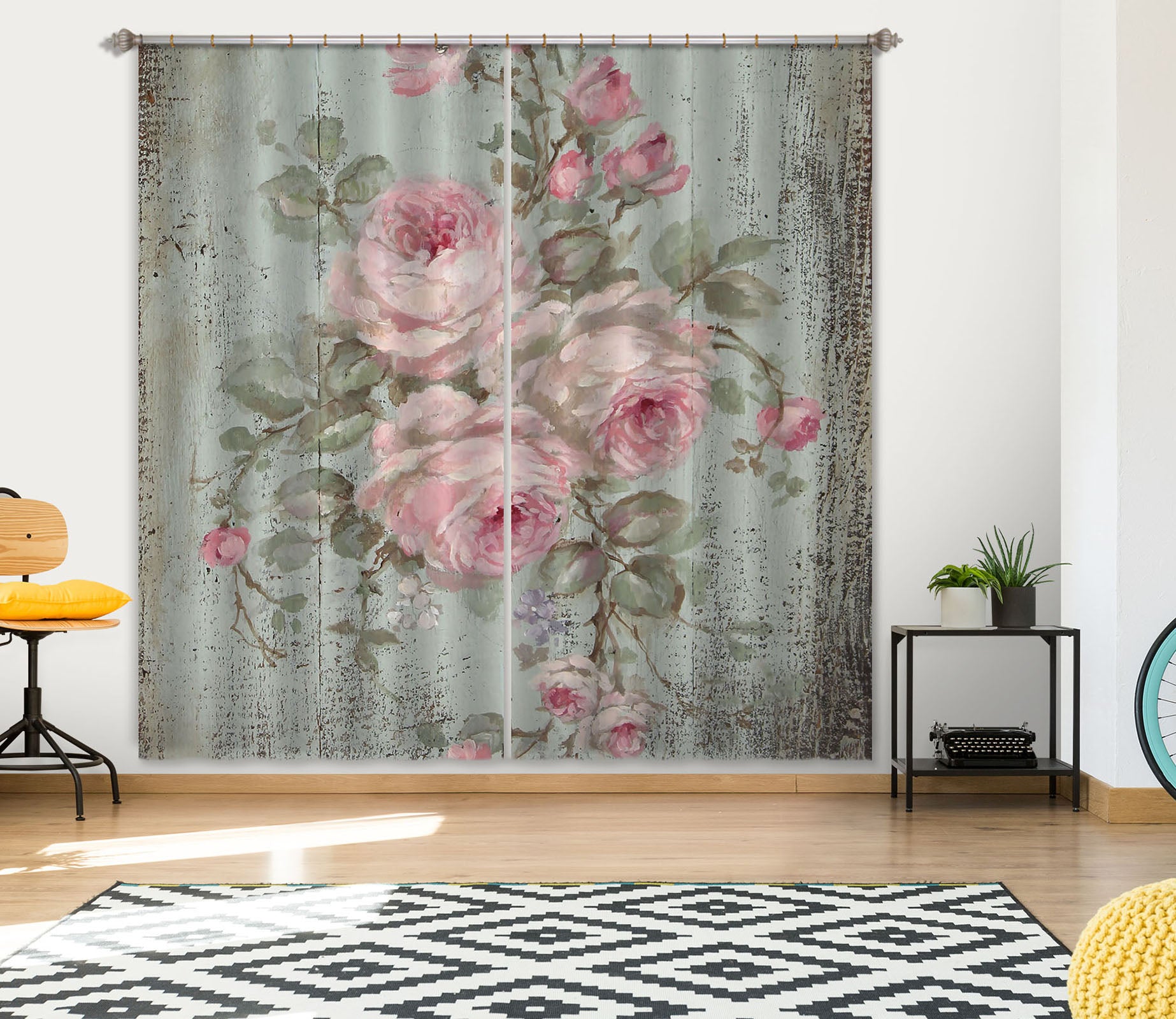 3D Pink Rose 052 Debi Coules Curtain Curtains Drapes