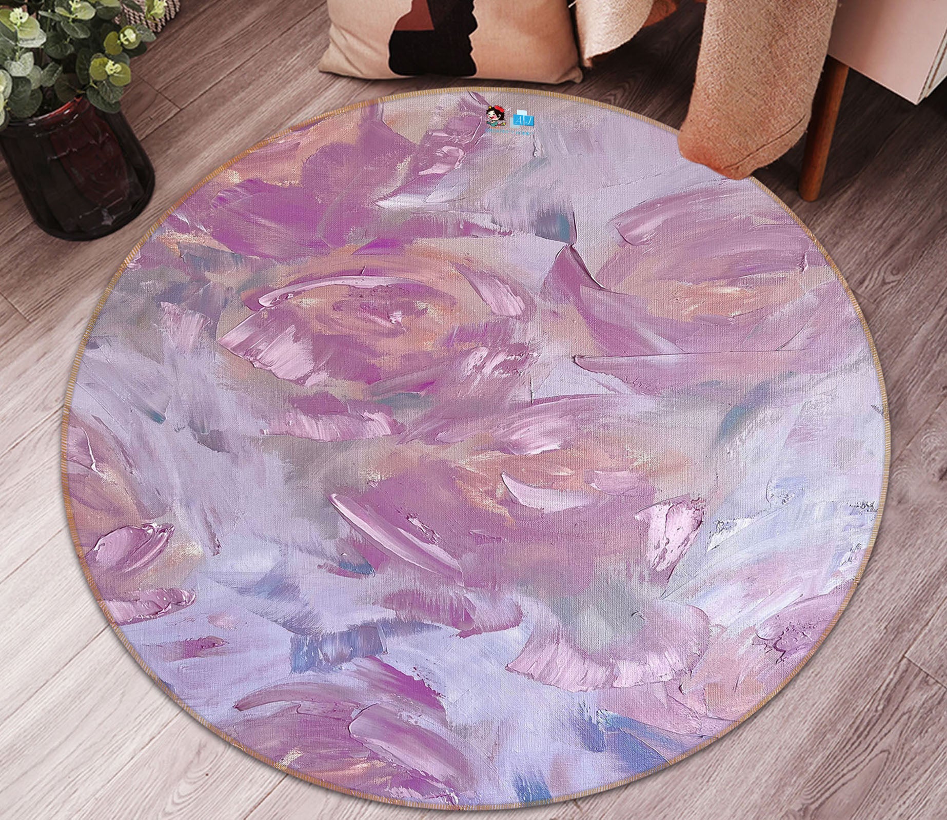 3D Pink Roses 3888 Skromova Marina Rug Round Non Slip Rug Mat