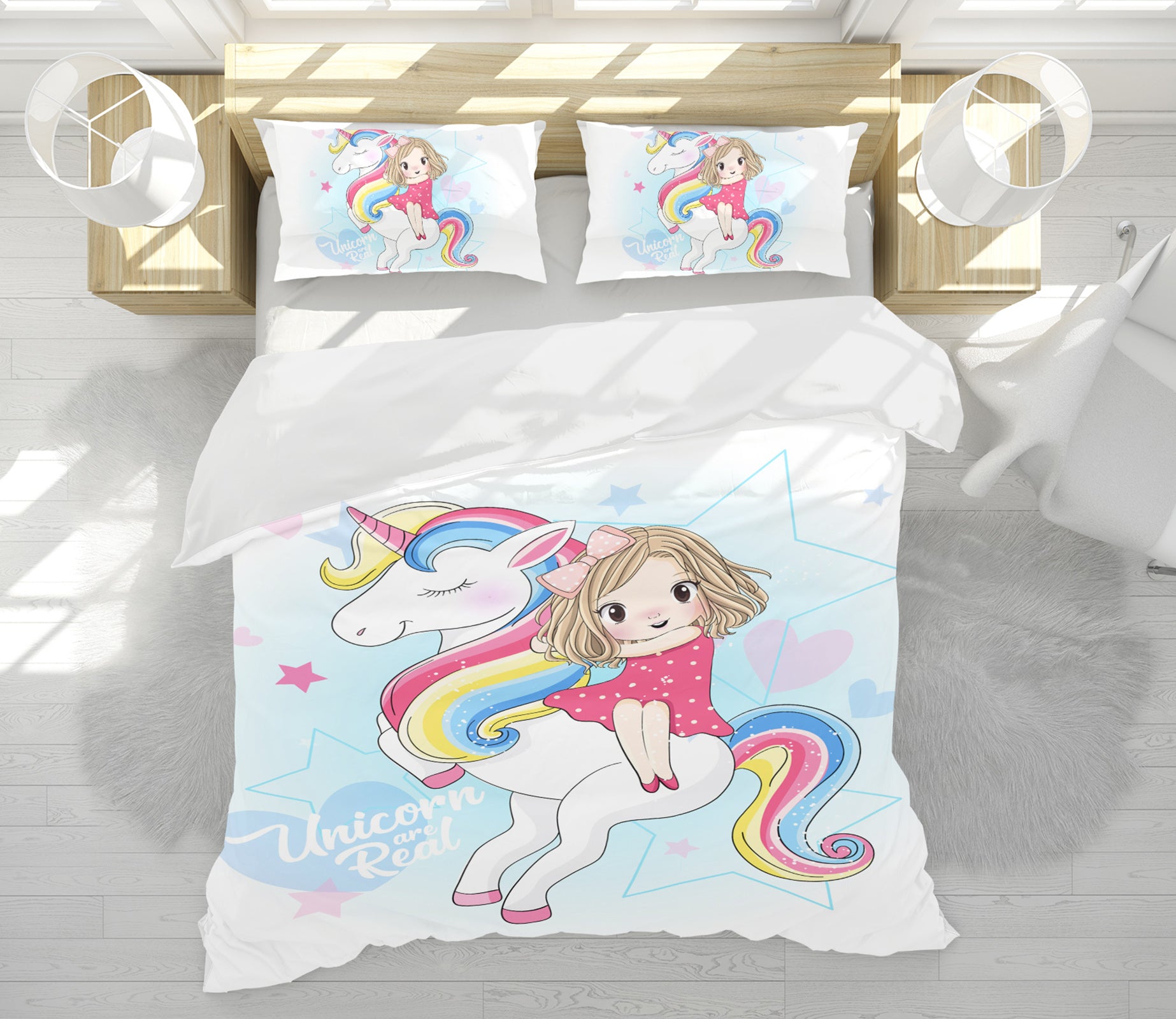 3D Rainbow Unicorn Girl 63221 Bed Pillowcases Quilt