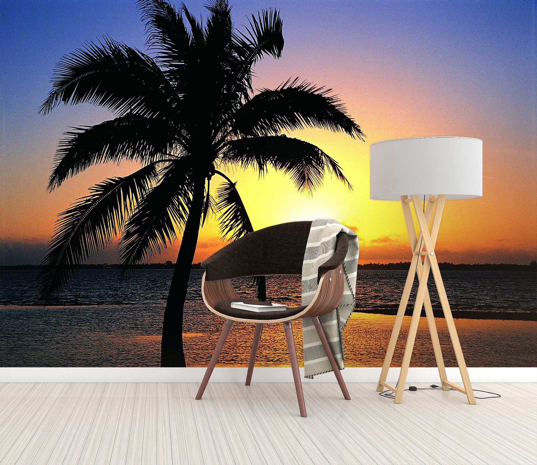 3D Coconut Tree Dusk 067 Wall Murals