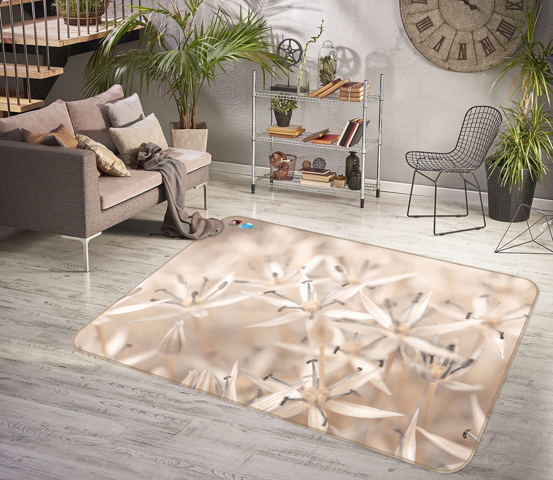 3D Gray Wildflowers 6866 Assaf Frank Rug Non Slip Rug Mat